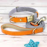 Nylon Customized Personalized Dog Collar Leash Name ID Tag-Wiggleez-Gray Set-S-Wiggleez