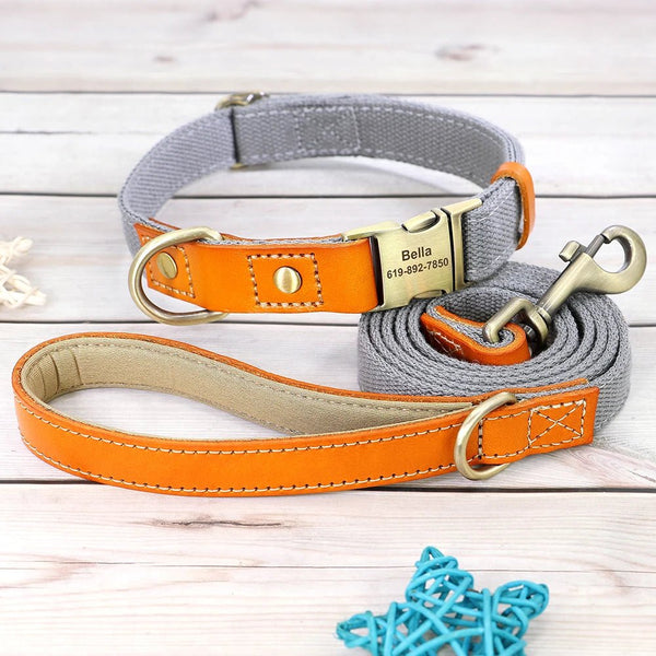 Nylon Customized Personalized Dog Collar Leash Name ID Tag-Wiggleez-Gray Set-S-Wiggleez