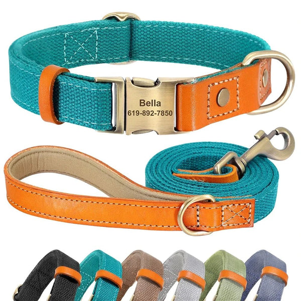 Nylon Customized Personalized Dog Collar Leash Name ID Tag-Wiggleez-Blue Collar-S-Wiggleez