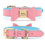 Personalized Customized Leather Dog Name Soft Bowknot Collar-Wiggleez-Pink-43.5-54cm-Wiggleez