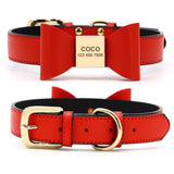 Personalized Customized Leather Dog Name Soft Bowknot Collar-Wiggleez-Red-43.5-54cm-Wiggleez