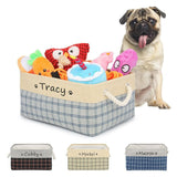 Personalized Designer Linen Dog and Cat Toy Storage Basket-Wiggleez-Blue Beige-S-Wiggleez