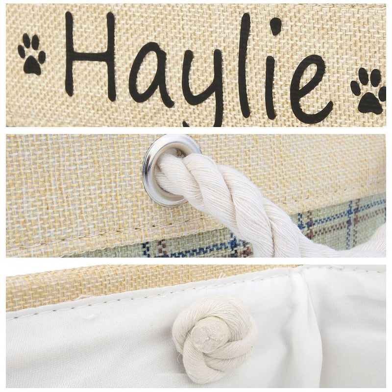 Personalized Designer Linen Dog and Cat Toy Storage Basket-Wiggleez-Blue Beige-S-Wiggleez