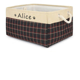 Personalized Designer Linen Dog and Cat Toy Storage Basket-Wiggleez-Black Beige-S-Wiggleez