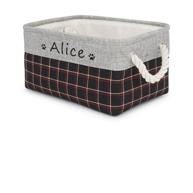 Personalized Designer Linen Dog and Cat Toy Storage Basket-Wiggleez-Black Gray-S-Wiggleez