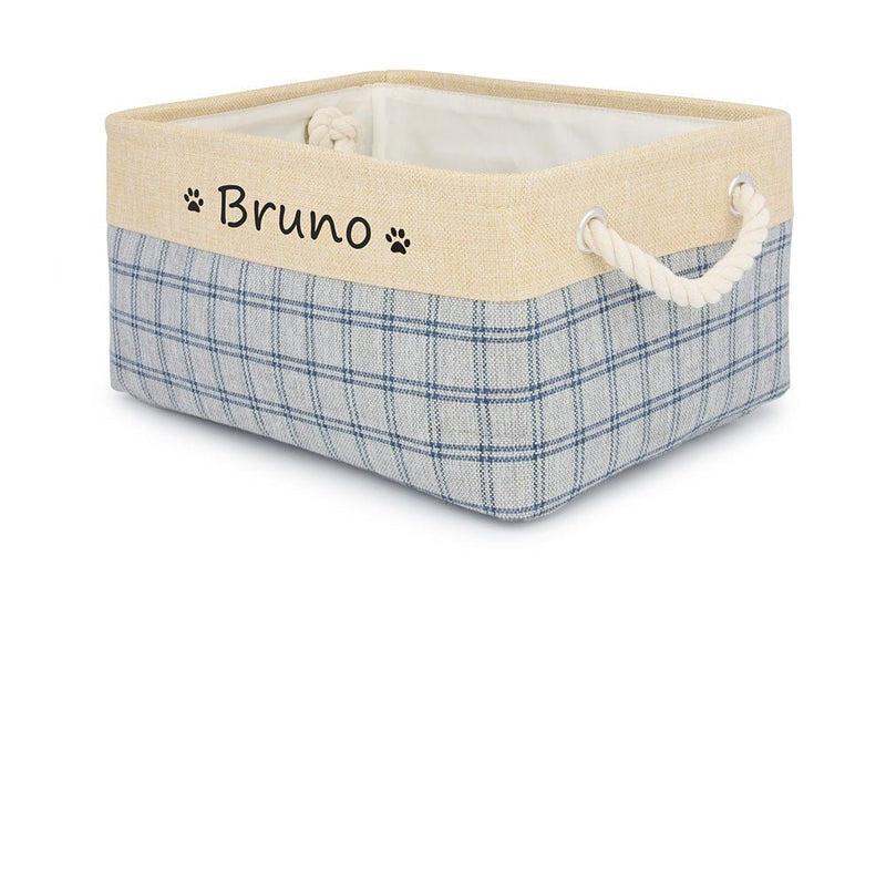 Personalized Designer Linen Dog and Cat Toy Storage Basket-Wiggleez-Cyann Beige-S-Wiggleez