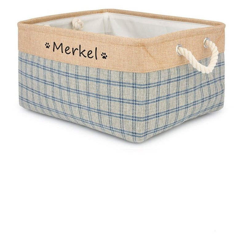 Personalized Designer Linen Dog and Cat Toy Storage Basket-Wiggleez-Cyann Brown-S-Wiggleez