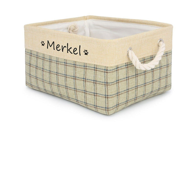 Personalized Designer Linen Dog and Cat Toy Storage Basket-Wiggleez-Green Beige-S-Wiggleez