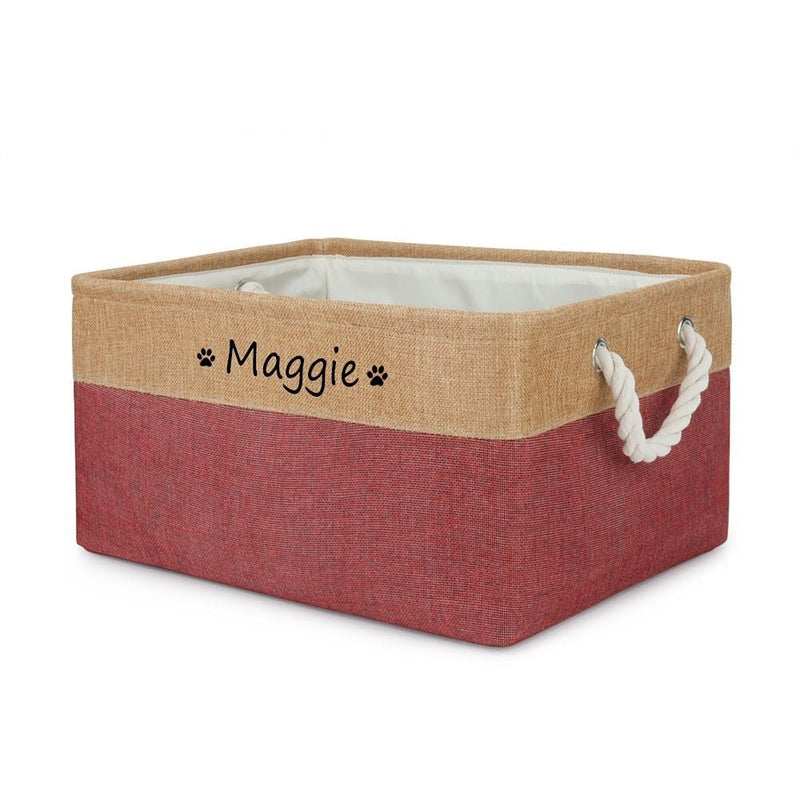 Personalized Dog and Cat Toy Storage Basket-Wiggleez-Burgundy-L 16 x 13 x 8 in-Wiggleez