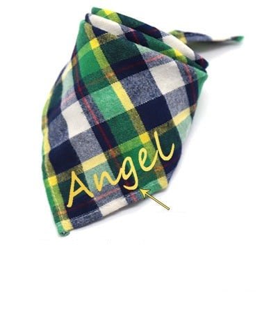 Personalized Embroidered Premium Plaid Dog Bandana-Personalized Embroidered Premium Plaid Dog Bandana,-Wiggleez-Green-24x 16 x 16 in-Wiggleez