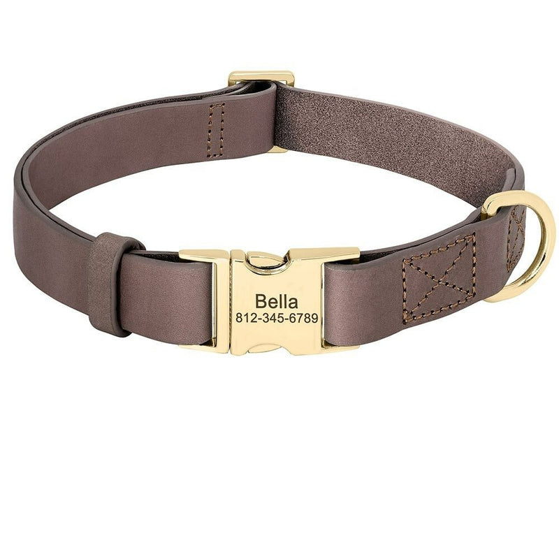 Personalized Leather Engraved Dog Collar Pet Buckle For Small Medium Large Dogs-Wiggleez-Brown-S-Wiggleez
