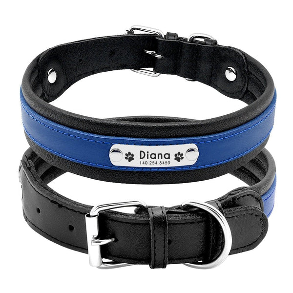 Personalized Leather Pet Name ID Dog Collar-Wiggleez-Blue-M-Wiggleez