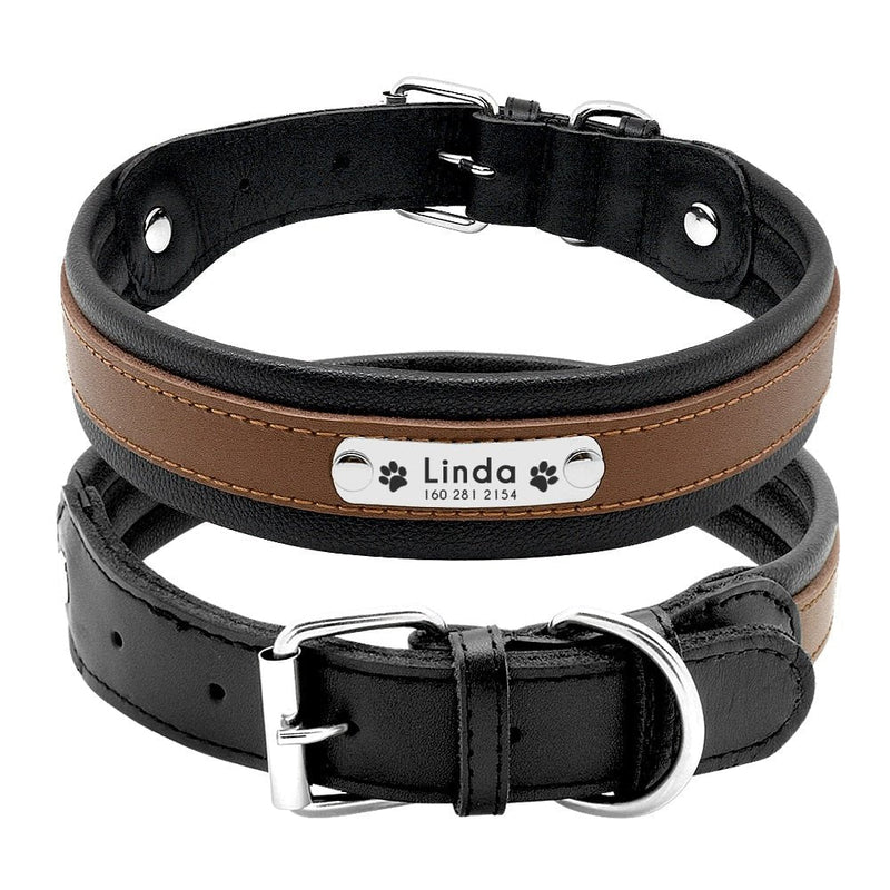 Personalized Leather Pet Name ID Dog Collar-Wiggleez-Brown-M-Wiggleez