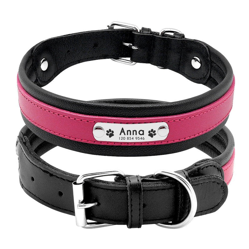 Personalized Leather Pet Name ID Dog Collar-Wiggleez-Pink-M-Wiggleez
