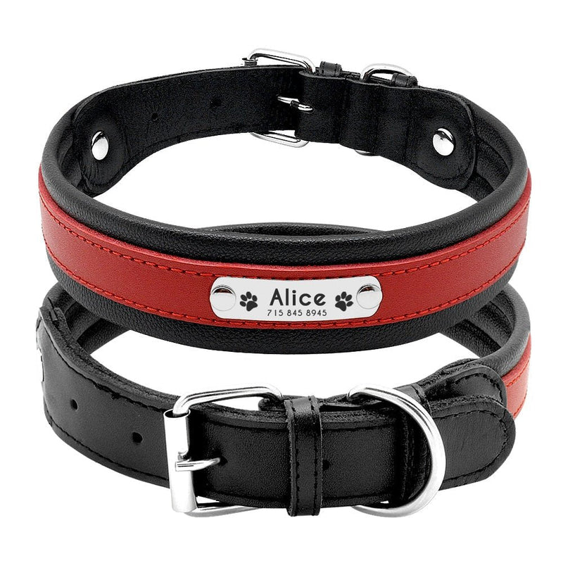 Personalized Leather Pet Name ID Dog Collar-Wiggleez-Red-M-Wiggleez