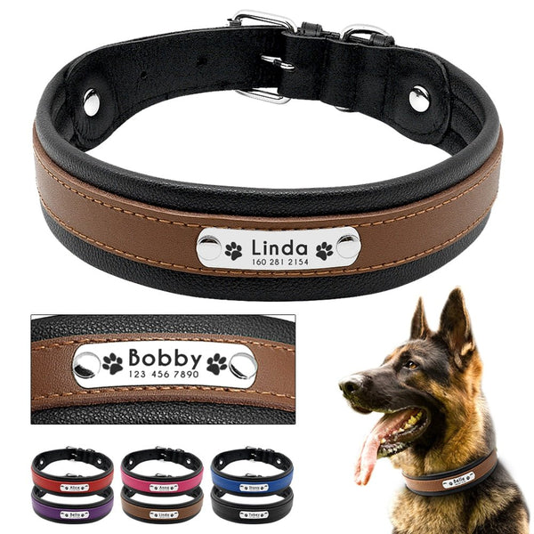 Personalized Leather Pet Name ID Dog Collar-Wiggleez-Black-M-Wiggleez