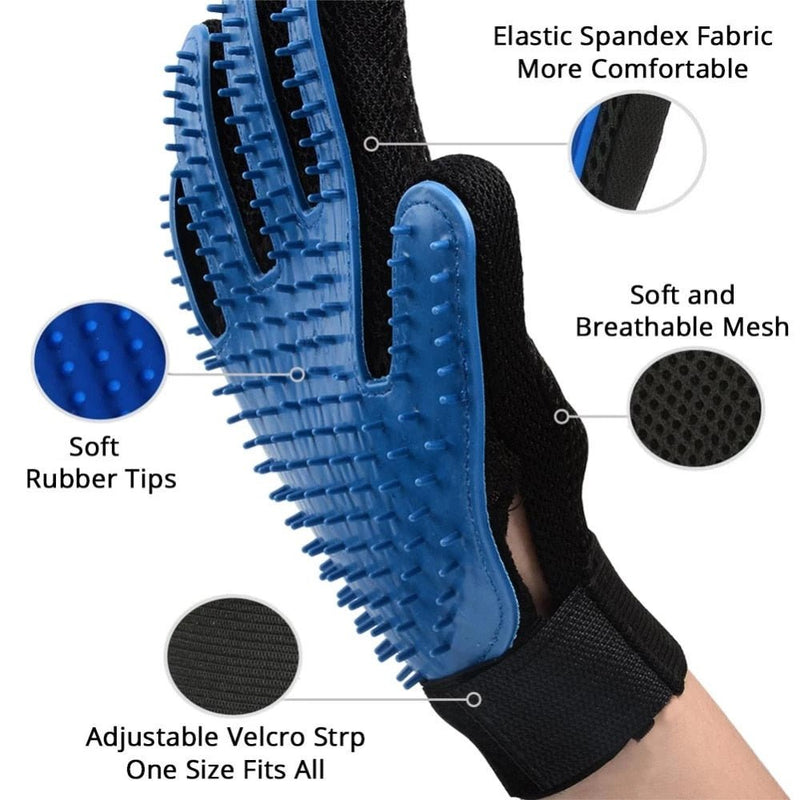 Pet De-Shedding Brush Glove-Wiggleez-Left Hand Blue-Wiggleez