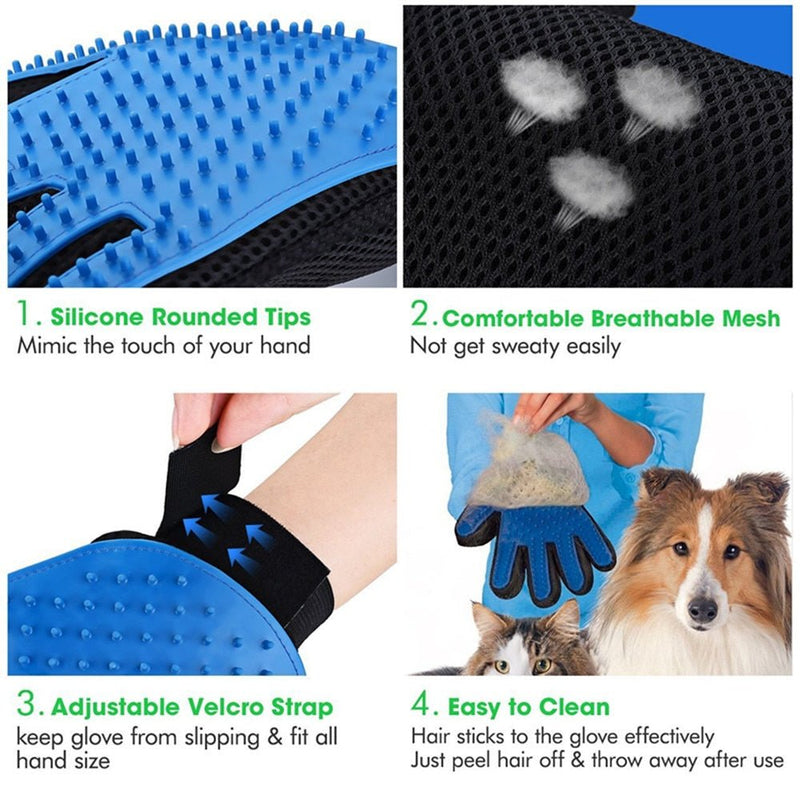 Pet De-Shedding Brush Glove-Wiggleez-Left Hand Blue-Wiggleez