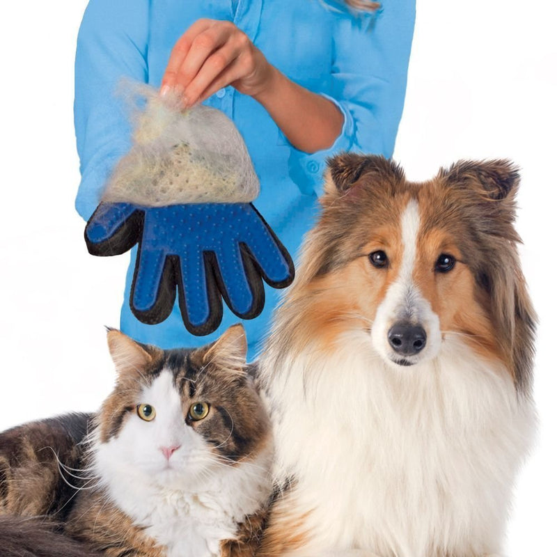 Pet De-Shedding Brush Glove-Wiggleez-Left Hand Blue-Wiggleez