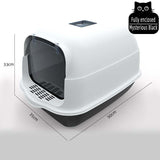 Pet Litter Box Fully Enclosed Spillproof Deodorant Cat Toilet Sandbox-Wiggleez-Cherry Blossom- with door-Wiggleez