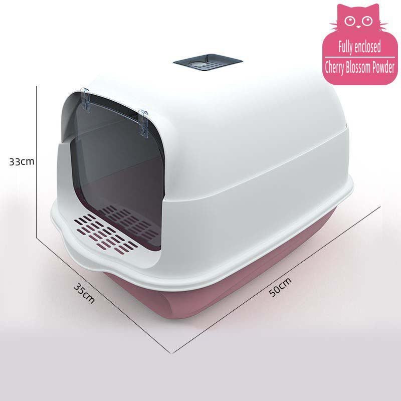 Pet Litter Box Fully Enclosed Spillproof Deodorant Cat Toilet Sandbox-Wiggleez-Cherry Blossom- with door-Wiggleez