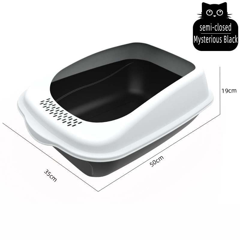Pet Litter Box Fully Enclosed Spillproof Deodorant Cat Toilet Sandbox-Wiggleez-Black - semi-sealed-Wiggleez