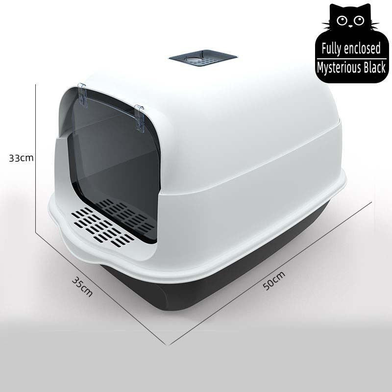 Pet Litter Box Fully Enclosed Spillproof Deodorant Cat Toilet Sandbox-Wiggleez-Black -with door-Wiggleez