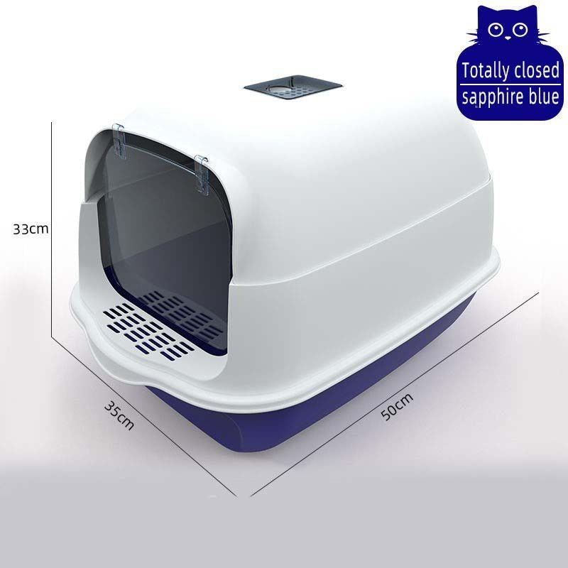 Pet Litter Box Fully Enclosed Spillproof Deodorant Cat Toilet Sandbox-Wiggleez-Blue -with door-Wiggleez