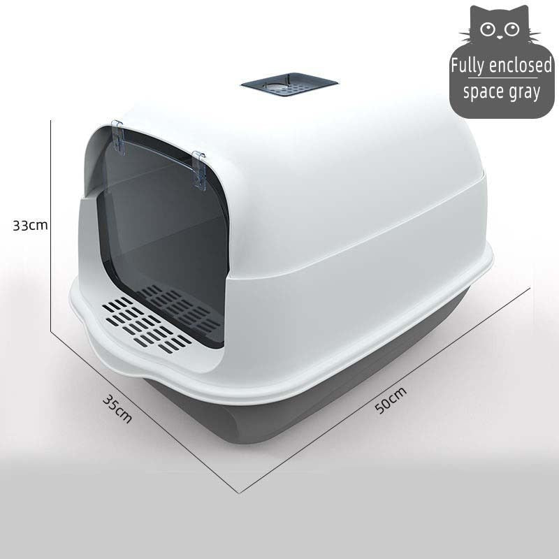 Pet Litter Box Fully Enclosed Spillproof Deodorant Cat Toilet Sandbox-Wiggleez-Gray -with door-Wiggleez