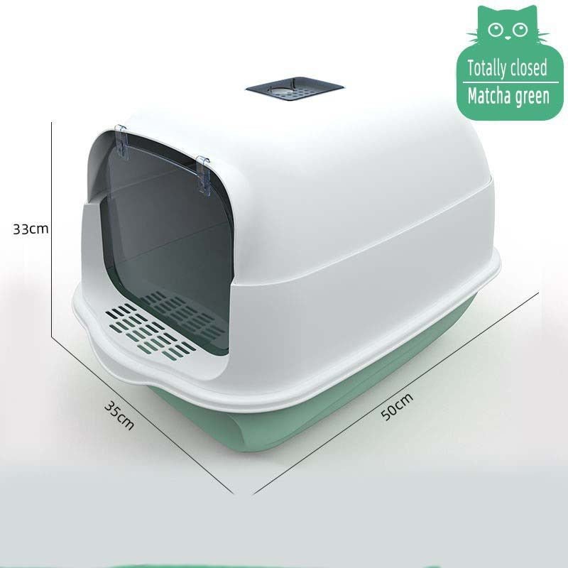 Pet Litter Box Fully Enclosed Spillproof Deodorant Cat Toilet Sandbox-Wiggleez-Green - with door-Wiggleez