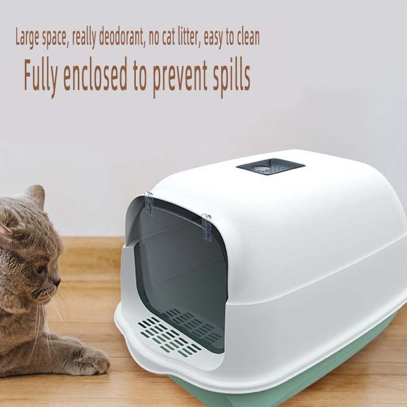 Pet Litter Box Fully Enclosed Spillproof Deodorant Cat Toilet Sandbox-Wiggleez-Cherry Blossom- with door-Wiggleez
