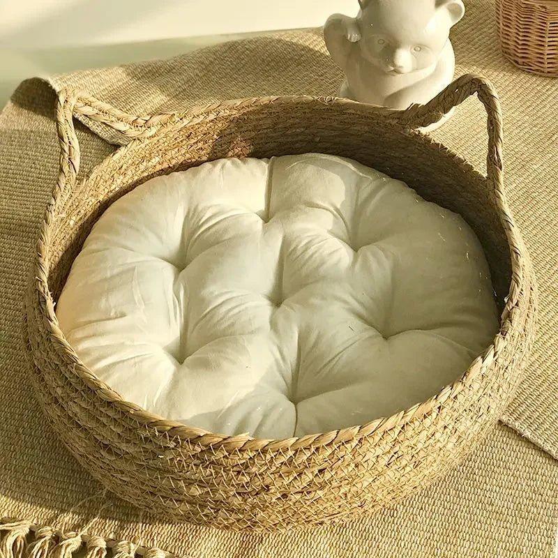 Rattan Wicker Washable Warm Bamboo Cat Bed Basket-Wiggleez-Black Bed-S (2.5-7 lb)-Wiggleez