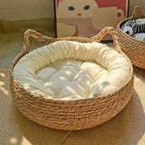 Rattan Wicker Washable Warm Bamboo Cat Bed Basket-Wiggleez-Black Bed-S (2.5-7 lb)-Wiggleez