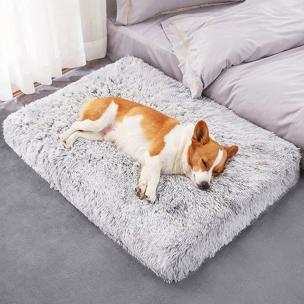 Soft Calming and Relaxing Ultra Plush Dog and Cat Bed-Wiggleez-Gray White-16 x 12 x 2 in-Wiggleez