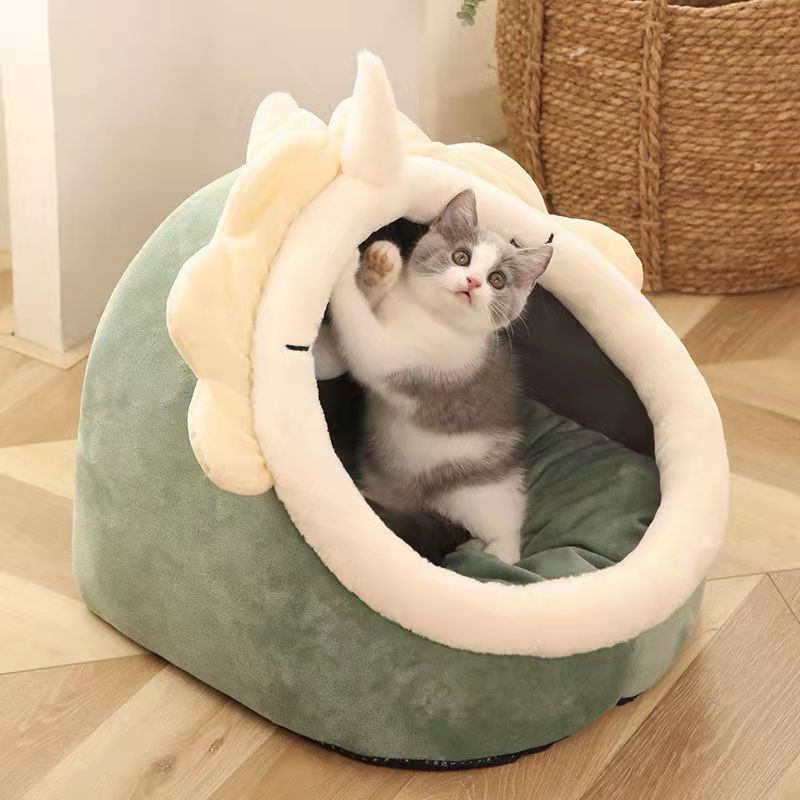 Soft Warm Cozy Cat Round Bed Basket-Wiggleez-Green-S (12 x 12 x 11 in)-Wiggleez