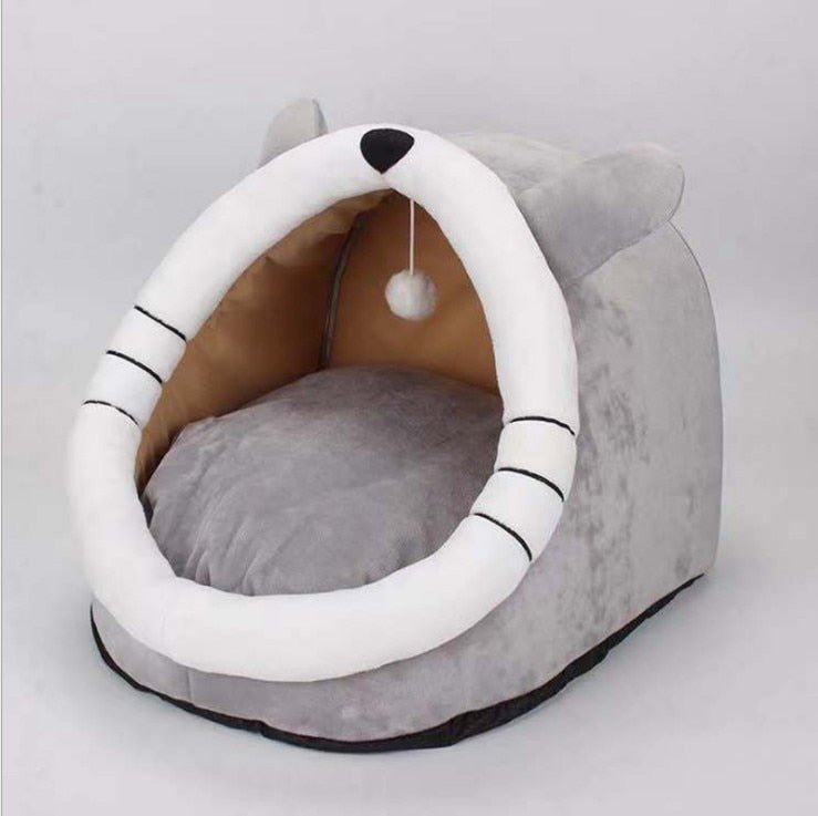 Soft Warm Cozy Cat Round Bed Basket-Wiggleez-Light Gray-S (12 x 12 x 11 in)-Wiggleez
