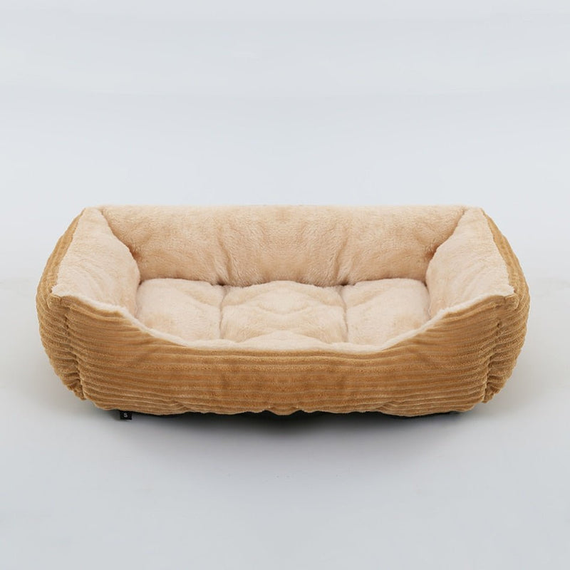 Soft Warm Cozy Square Plush Dog Sofa Bed-Wiggleez-Brown-S (19 x 16 x 5 in)-Wiggleez
