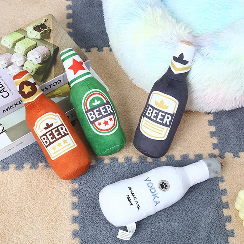 Squeaky Beer Bottle Shape Squeaky Plush Toy-Wiggleez-Orange-Wiggleez
