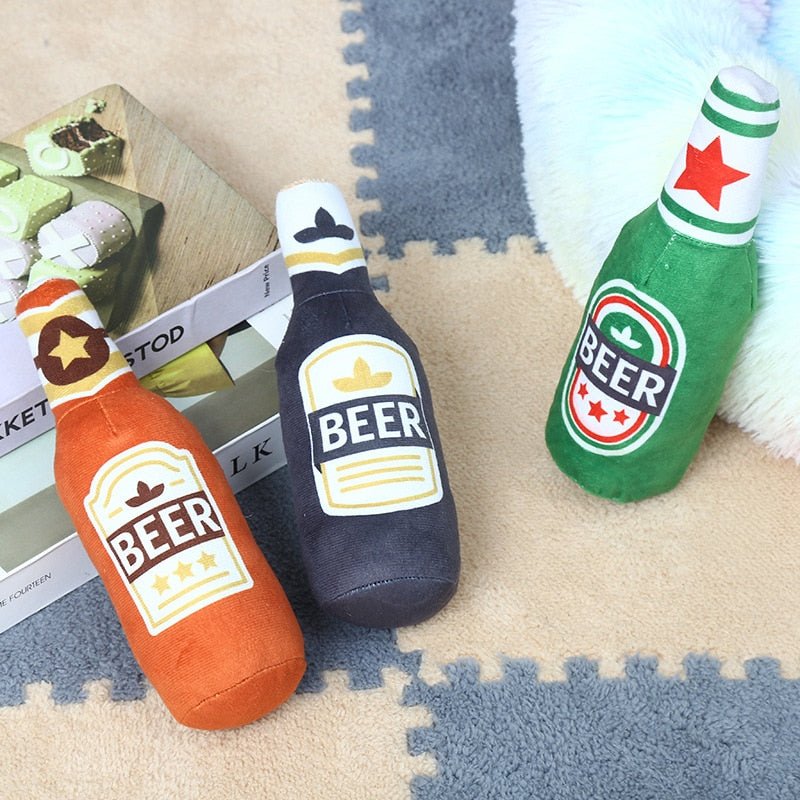 Squeaky Beer Bottle Shape Squeaky Plush Toy-Wiggleez-Orange-Wiggleez