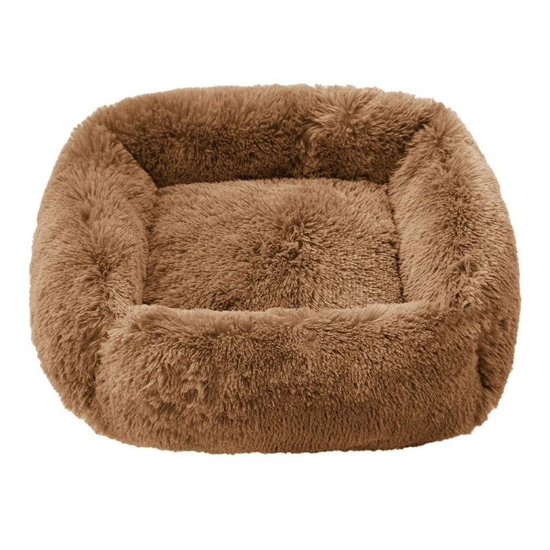 Super Soft Square Anti Anxiety Dog Bed-Wiggleez-Brown-S 22 x 18 in-Wiggleez