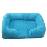 Winter Rectangular Washable Plush Fluffy Large Dog Cat Bed-Wiggleez-Blue-S 40x30x12cm-Wiggleez