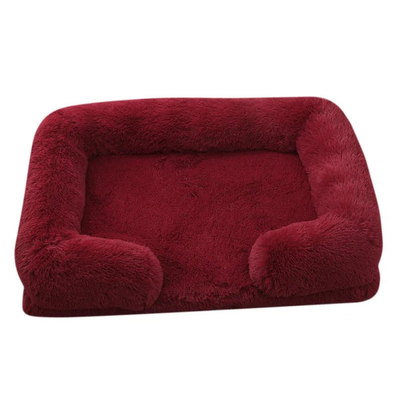 Winter Rectangular Washable Plush Fluffy Large Dog Cat Bed-Wiggleez-Burgundy-S 40x30x12cm-Wiggleez