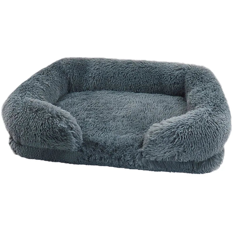 Winter Rectangular Washable Plush Fluffy Large Dog Cat Bed-Wiggleez-Dark Gray-S 40x30x12cm-Wiggleez