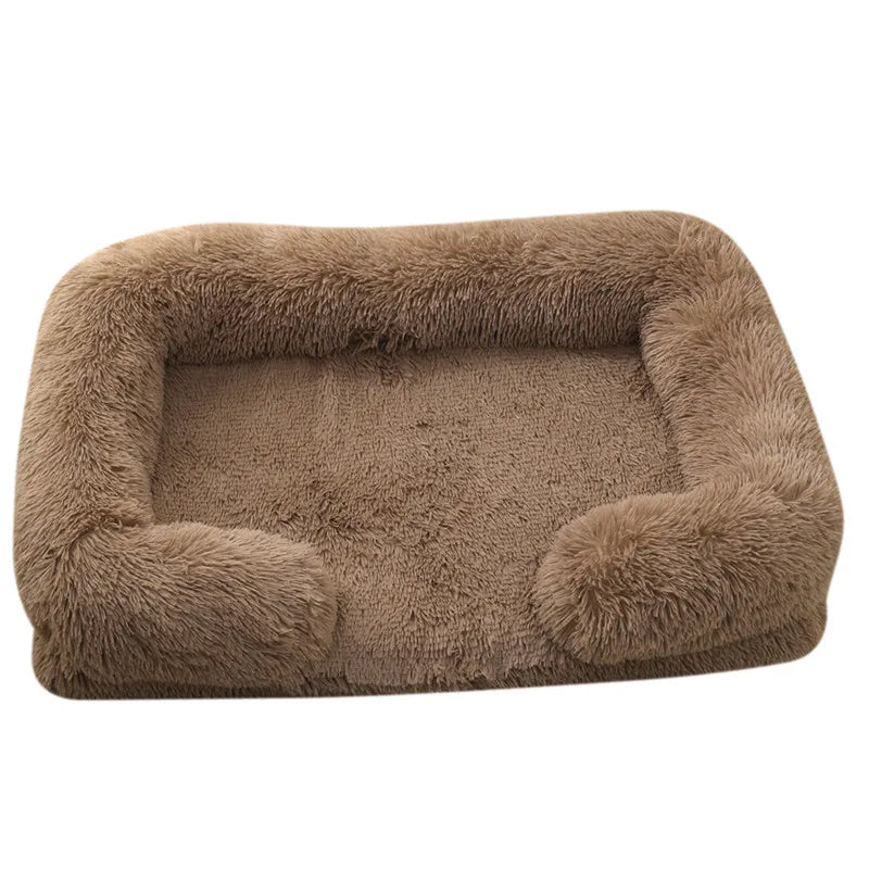 Winter Rectangular Washable Plush Fluffy Large Dog Cat Bed-Wiggleez-Khaki-S 40x30x12cm-Wiggleez