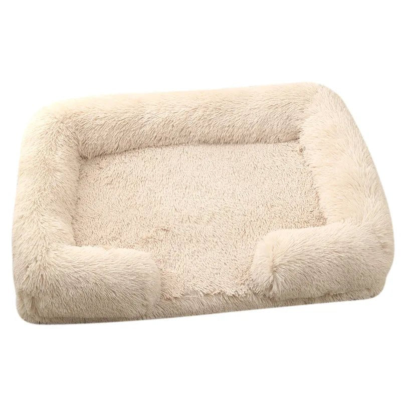 Winter Rectangular Washable Plush Fluffy Large Dog Cat Bed-Wiggleez-Light Brown-S 40x30x12cm-Wiggleez