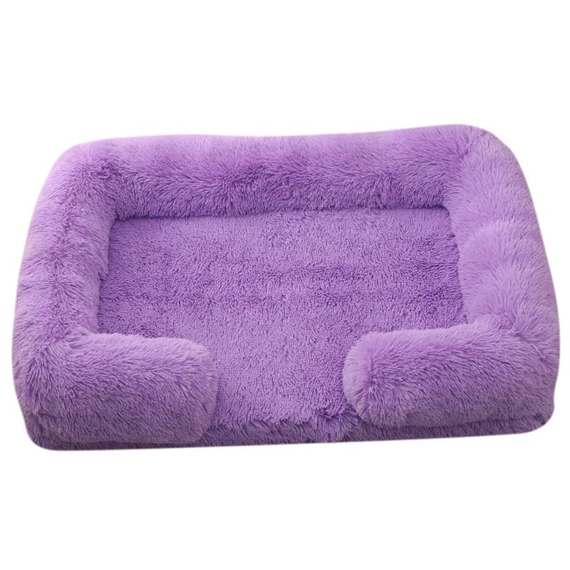 Winter Rectangular Washable Plush Fluffy Large Dog Cat Bed-Wiggleez-PURPLE-S 40x30x12cm-Wiggleez