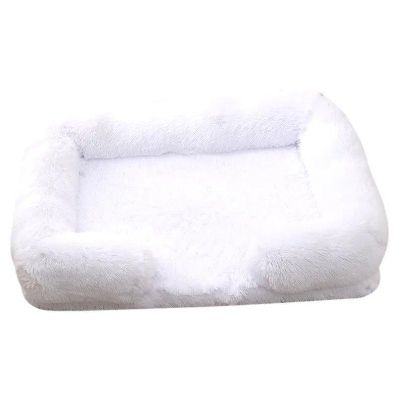 Winter Rectangular Washable Plush Fluffy Large Dog Cat Bed-Wiggleez-White-S 40x30x12cm-Wiggleez