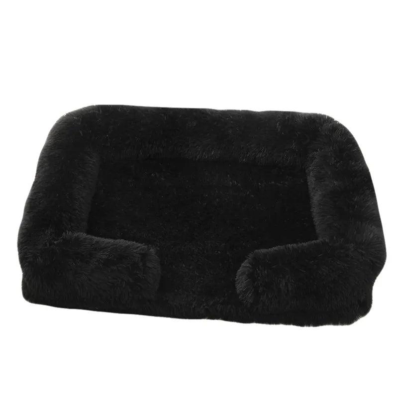 Winter Rectangular Washable Plush Fluffy Large Dog Cat Bed-Wiggleez-black-S 40x30x12cm-Wiggleez