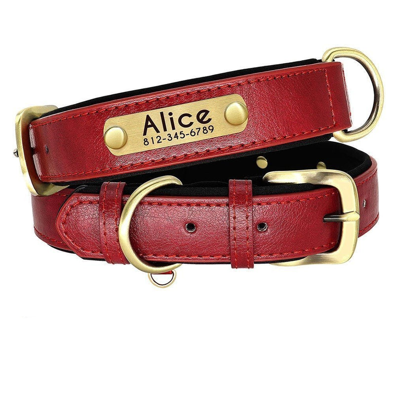 Customized Leather Engraved Soft Dog Collar-Wiggleez-Red-XS-Wiggleez