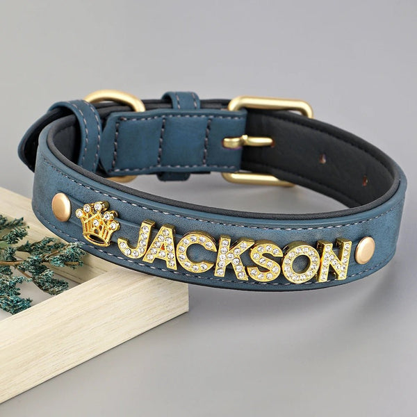 Customized Personalized Leather Engraved Dog Collar-Wiggleez-Blue-M-Wiggleez